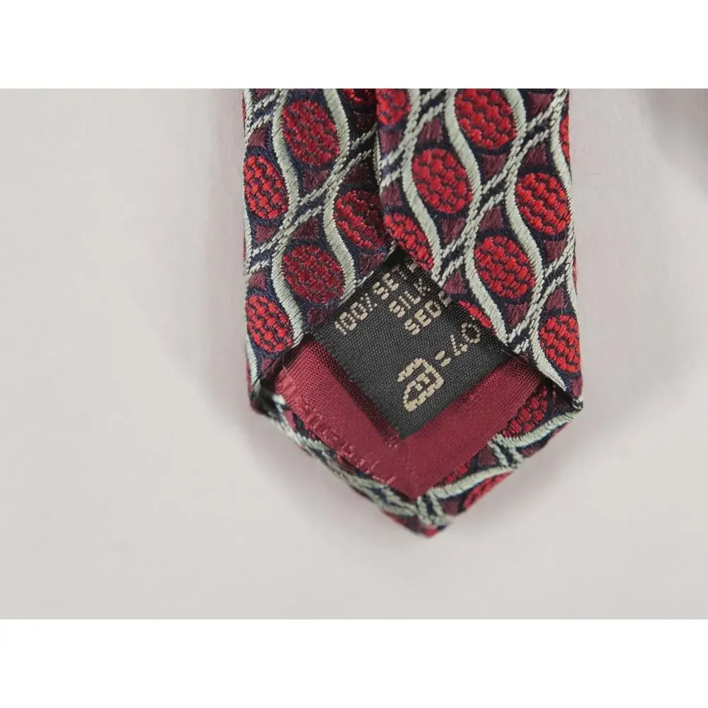 Ermenegildo Zegna Silk Tie Mens Red Burgundy Wavy Geometric Italy 3.75